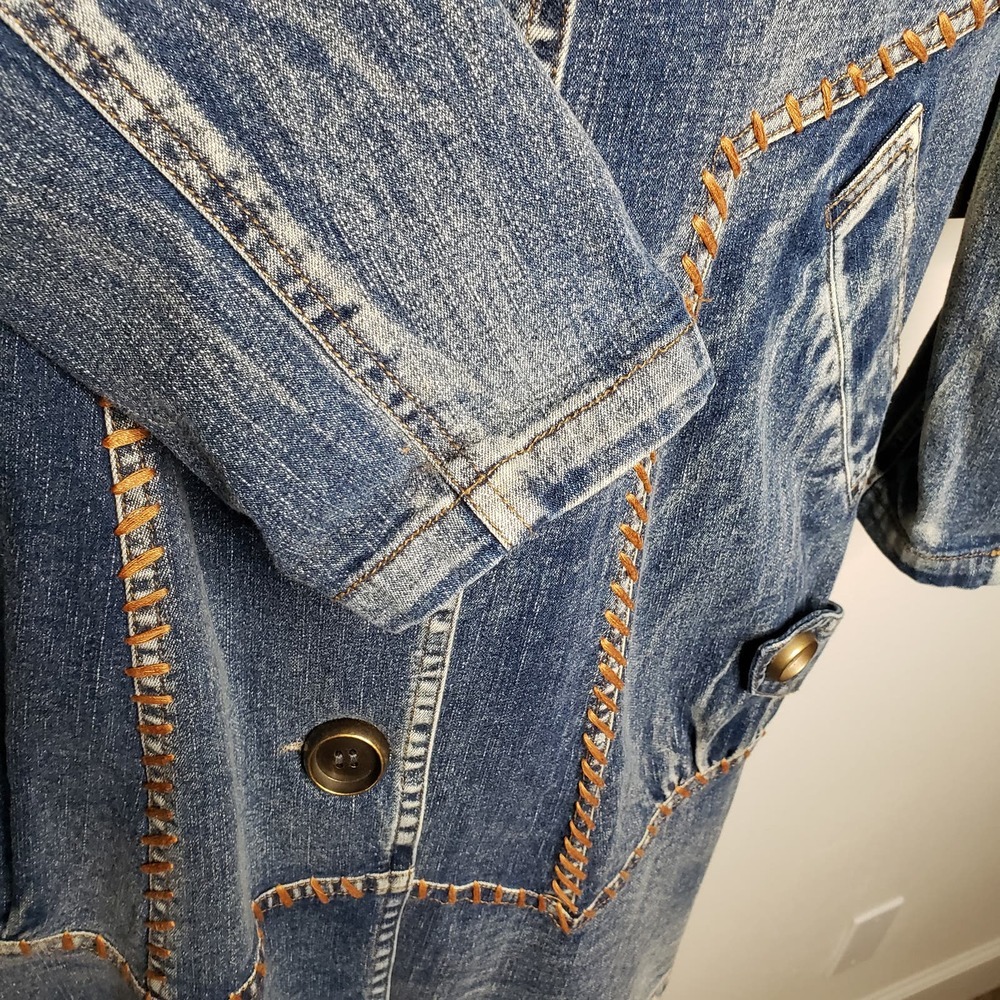 Seandara Vintage Denim medium wash with pockets long jacket size medium - Picture 10 of 12